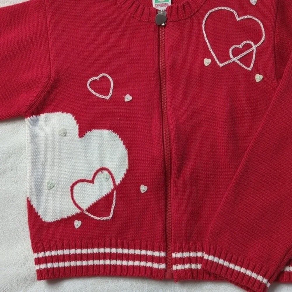 Gymboree zip up sweater red with hearts size X-Large 6 years